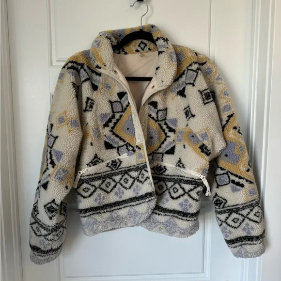 Free People Cream and Black Geometric Sherpa Jacket - Picture 2 of 6